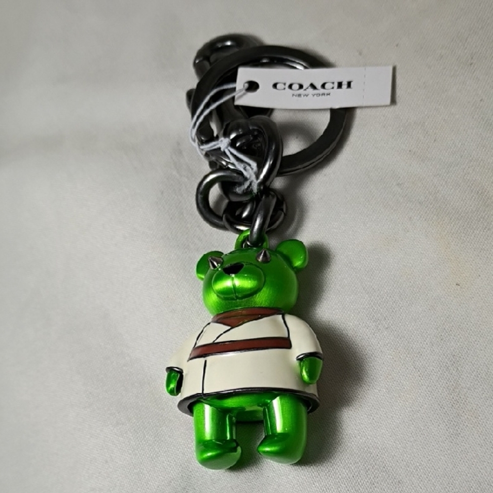Coach Metallic Green Bear Enamel Keychain Charm